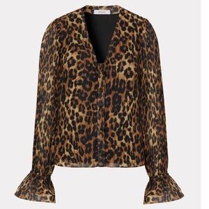 MILLY greer leopard top in multi Pleated Criss Cross Leopard Animal Print Small